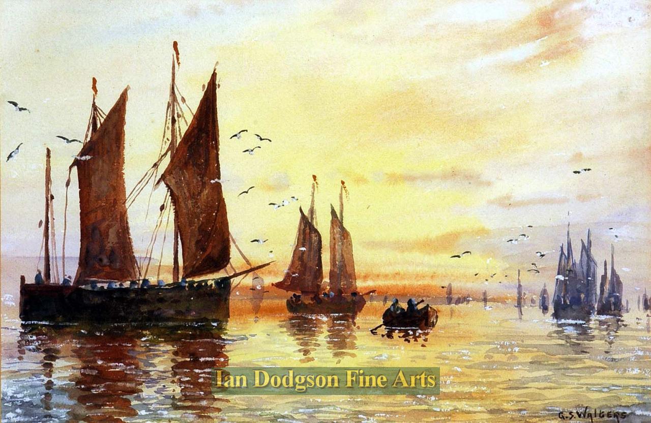 George Stanfield Walters - End of the day, Evening Sun. Watercolour (c1890)