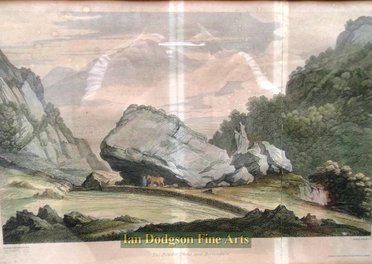 Joseph Farington - The Bowder Stone and Borrowdale Handcoloured etchings, Georgian era (1815)